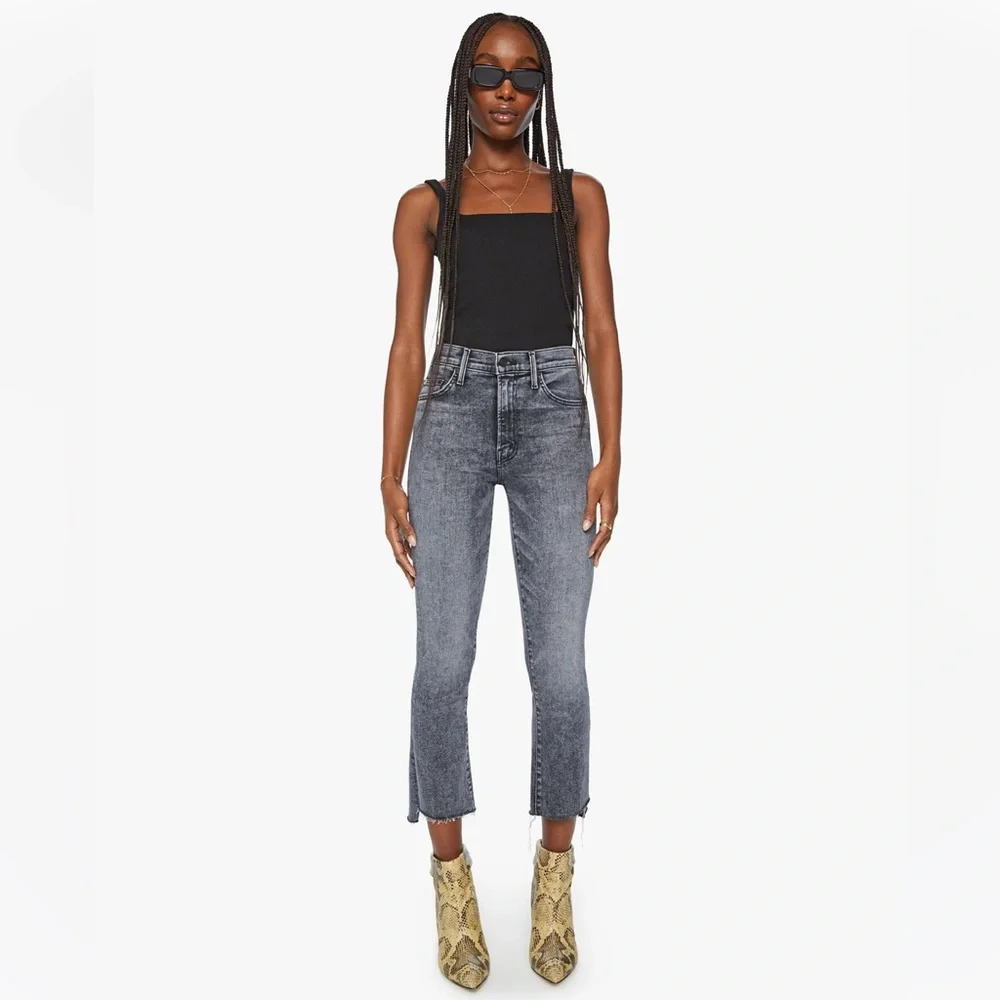 MOTHER The Insider High Rise Crop Step Fray Bootcut Jeans in Train Stops, sz 26